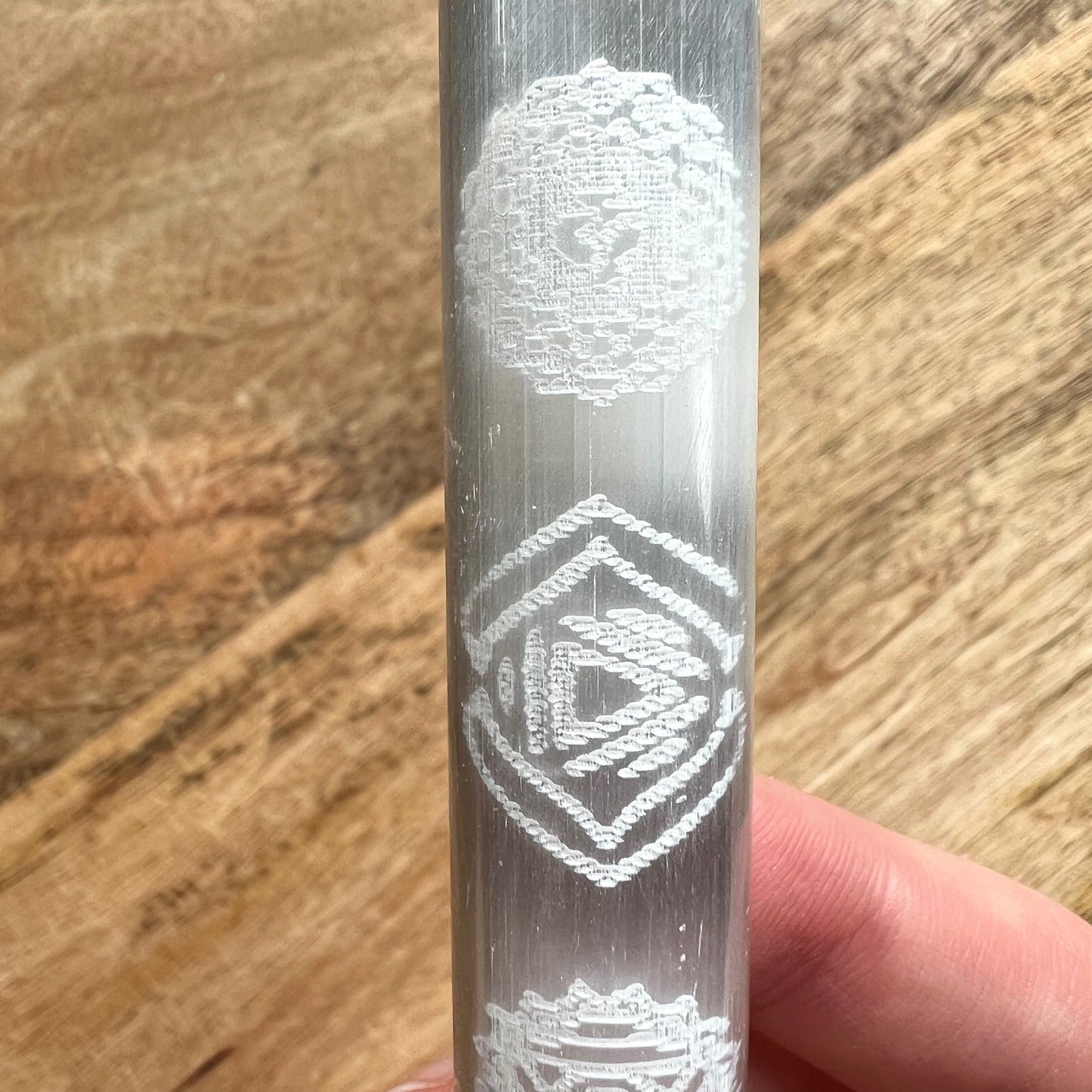 Chakra Engraved Satin Spar Selenite Wand